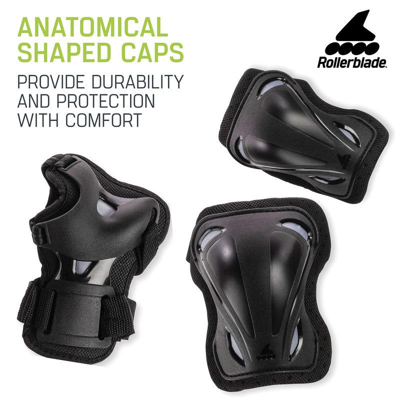 Rollerblade Skate Gear 3 Pack Protective Gear, Knee Pads, Elbow Pads and Wrist Guards, Inline Skating, Multi Sport Protection, Unisex, Black, M