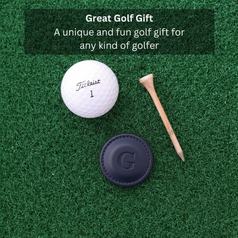 THOM Personalized Golf Marker A-Z, (Set of 2) for Golfers - Magnetic Ball Marker Handmade with 100% Vegan Leather - Fun Golf Stuff for Men - Customized Golf Gifts (D, Navy/Red)