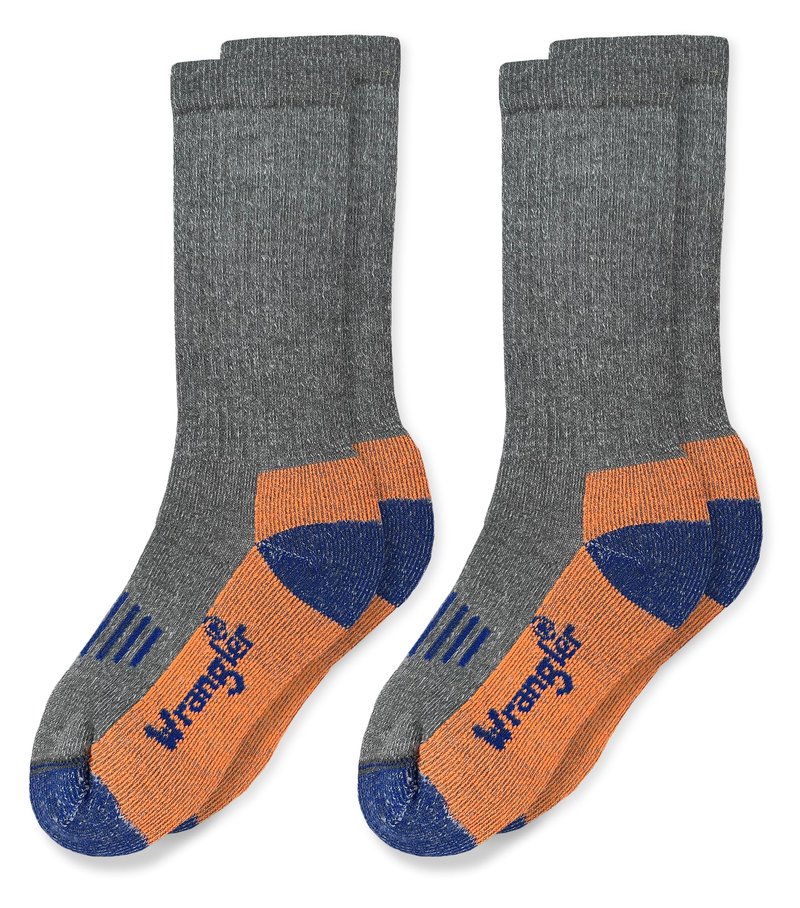 Wrangler Boy's Merino Wool Cushion Seamless Boot Socks 2 Pair Pack, Grey, Small
