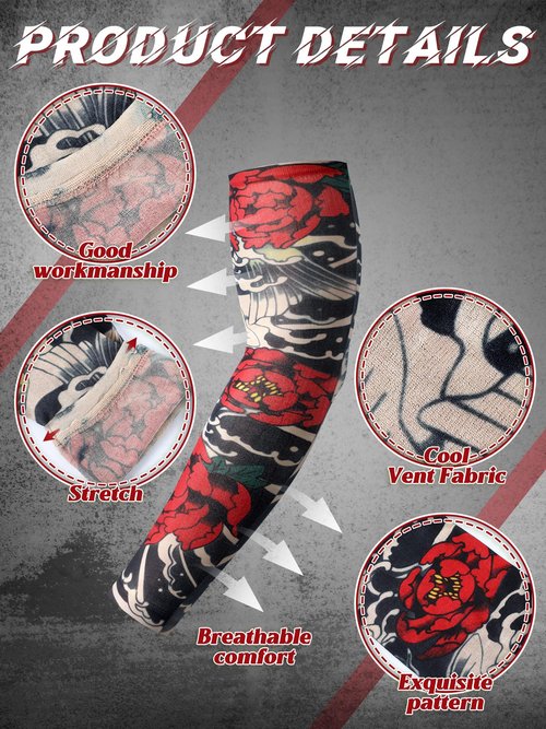Boao 20 Pcs Men's Cooling Arm Sleeves Long Fingerless Arm Cover Anti Slip UV Protection Sun Temporary Tattoo Sleeves(Multi Style,Classic Colors,Medium)