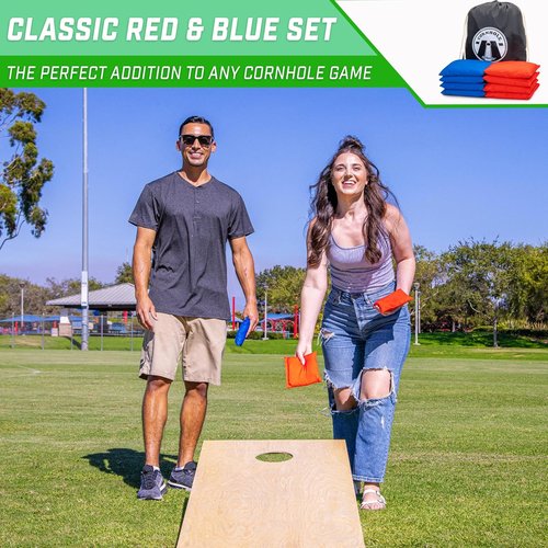 GoSports Official Regulation Cornhole Bean Bags Set of 8 - All-Weather Fun with American Stars and Stripes or Red and Blue