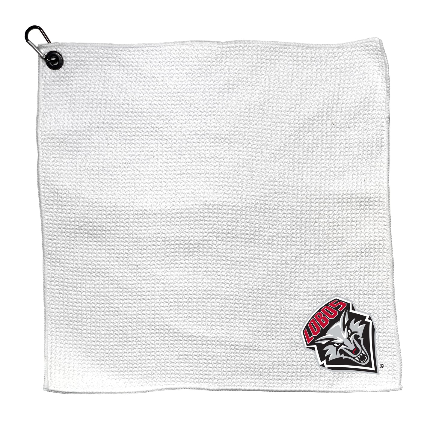 Team Golf NCAA New Mexico Microfiber Towel - 15" X 15" (White) with Carabiner Clip, Premium Microfiber with Deep Waffle Pockets - Superior Water Absorption and Quick Dry Golf Cleaning Towel