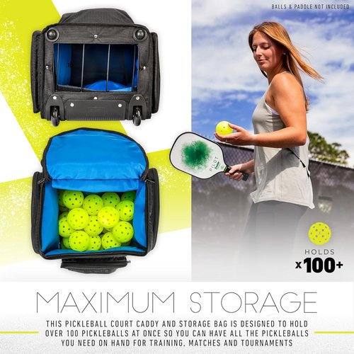 Franklin Sports Portable Pickleball Hopper Bag - 100-Ball Rolling Caddy for Easy Storage & Retrieval