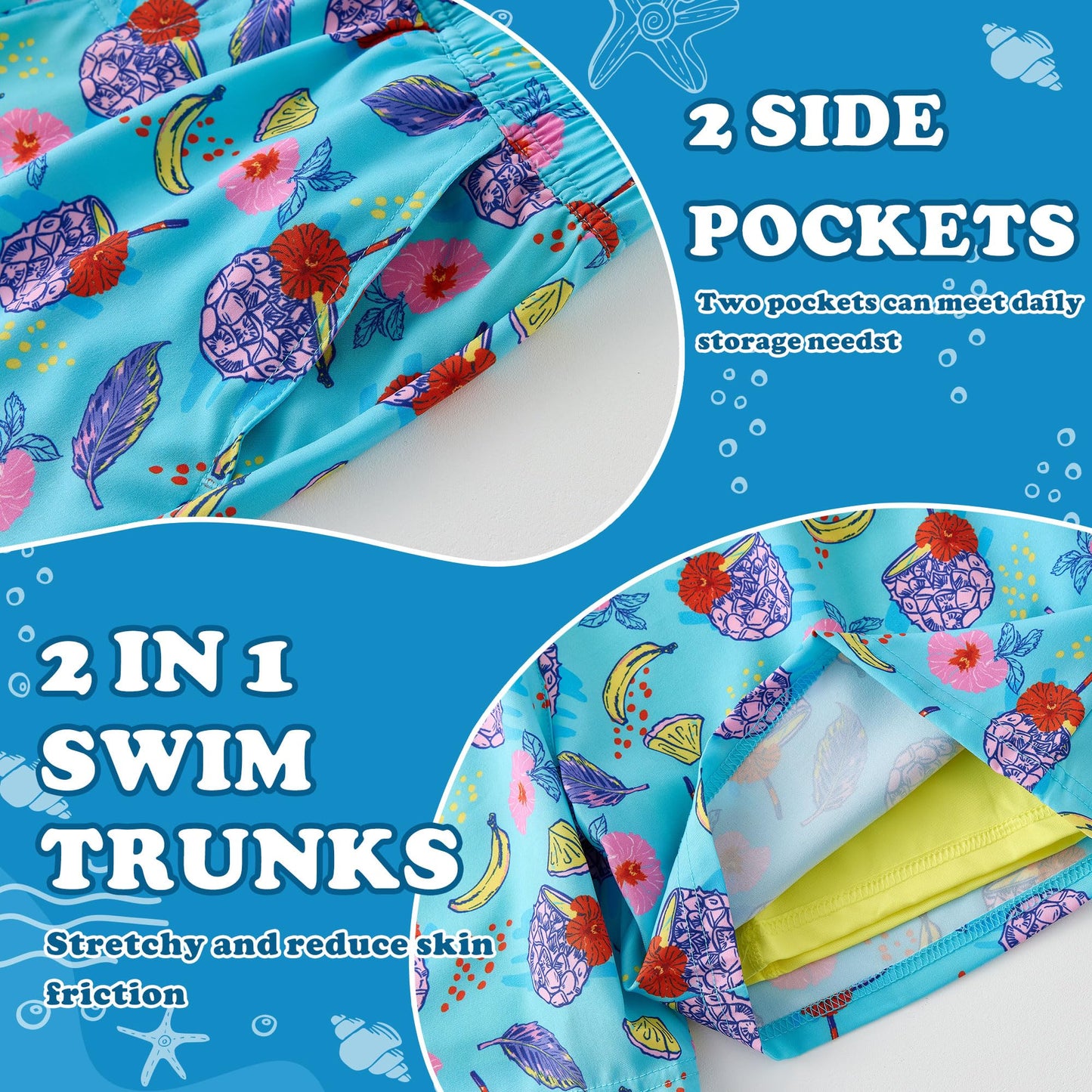 LIBREDGE Boys Swim Trunks Little Boys Bathing Suit Swim Shorts Kids Swimsuit with Compression Liner Quick Dry UPF 50+ Sun Protection Sky Blue 8