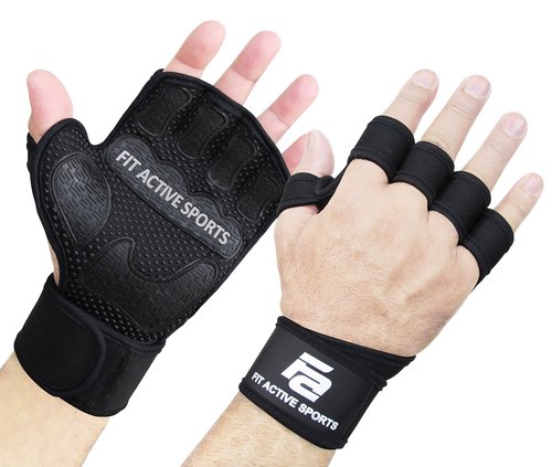 Fit Active Sports Gripper Weight Lifting Gloves with Wrist Wraps - Extra Grip & Padding for Lifting, Gym Workout, Cross Training Fitness, & Weightlifting. for Men & Women. No Calluses (Large)