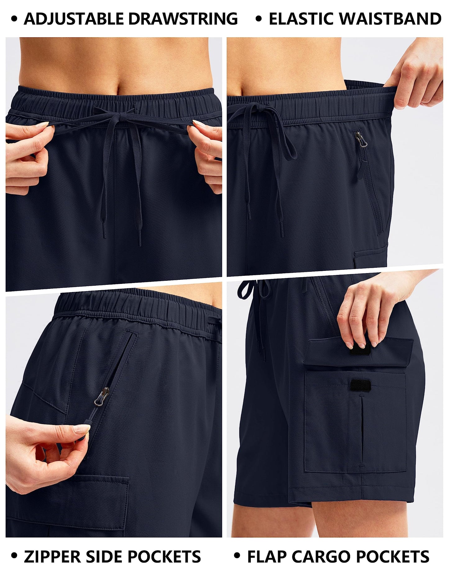 SANTINY Women's 5''/ 7''/9'' Hiking Cargo Shorts Quick Dry Lightweight Summer Shorts for Women Athletic Golf Zipper Pockets(Navy_XXL)
