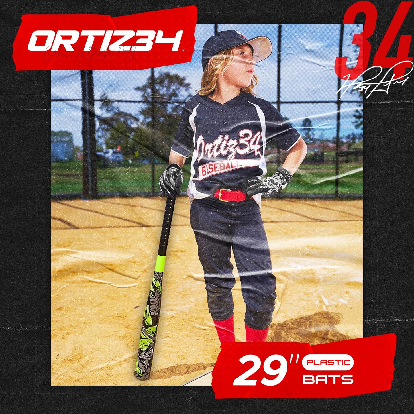 Ortiz34 Bat & Ball Set - Graffiti Plastic Bat & Ball Homerun Set- David Ortiz Backyard Baseball Set for Youth, Kids, Teenagers, Adults (2 Pack Bat & Ball Set, Blue/Volt)