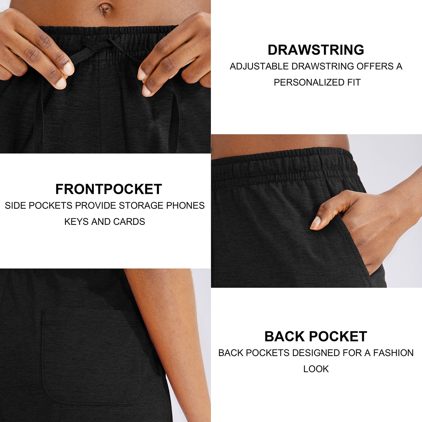 G Gradual Women's 7" Shorts with Deep Pockets Elastic Waist Bermuda Jersey Long Shorts for Woman Lounge Walking (Black,7",M)