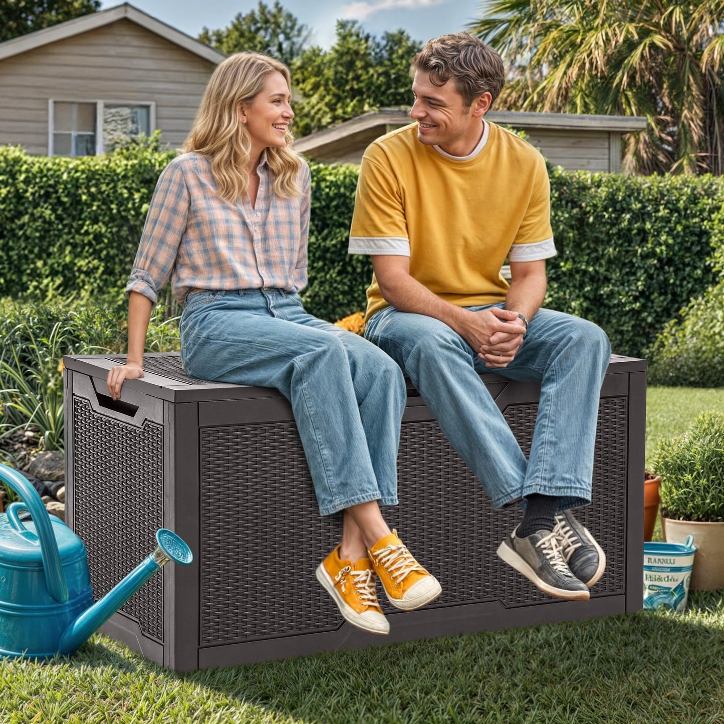 YITAHOME 100 Gallon Large Deck Box, Outdoor Resin Storage Boxes for Patio Furniture, Outdoor Cushions, Garden Tools, Water Resistant and Lockable