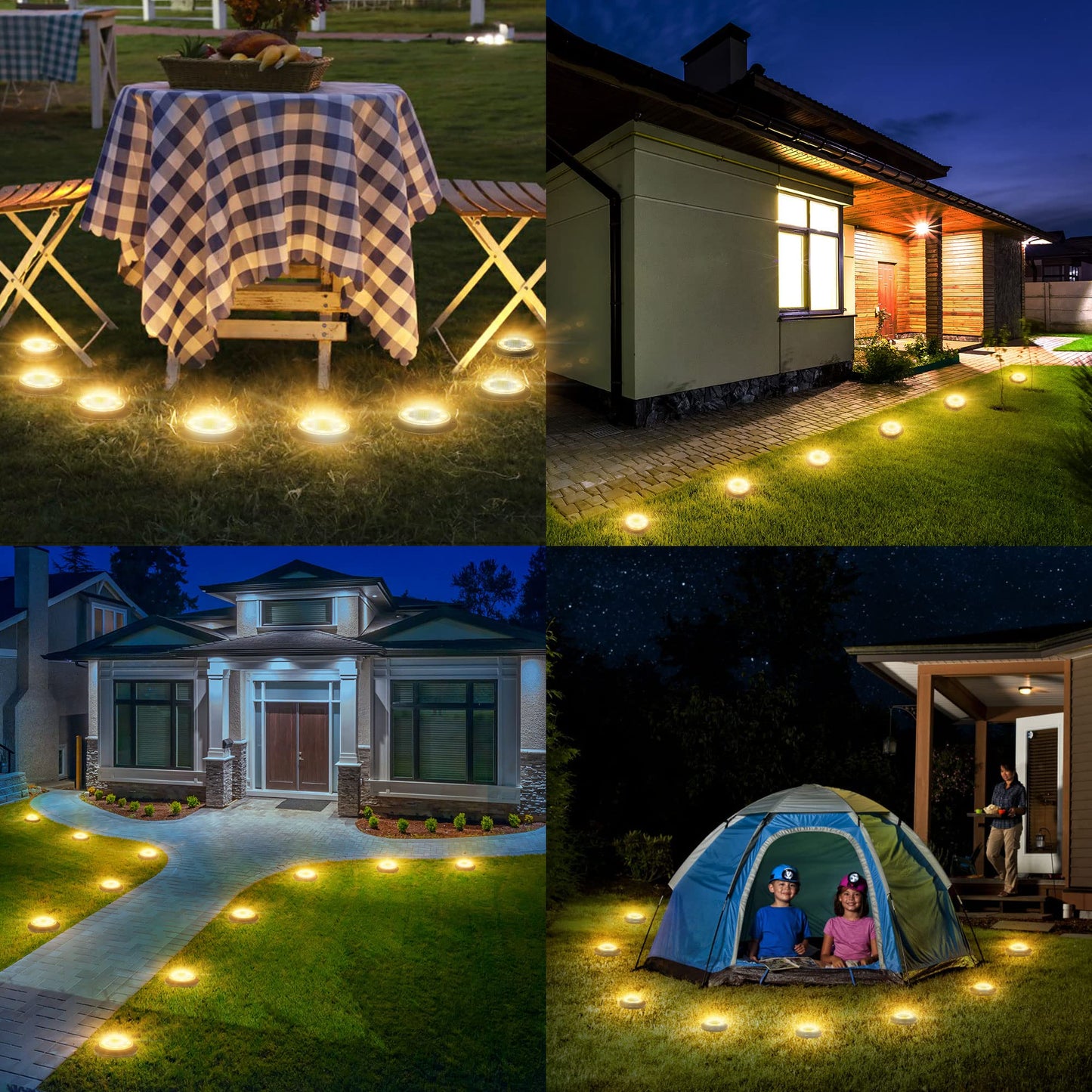 Flacchi Solar Ground Lights - Solar Powered Lights Outdoor Solar Disk Light Waterproof Landscape Light for Patio Yard Pathway Walkway Driveway (Warm White, 2 Pack)