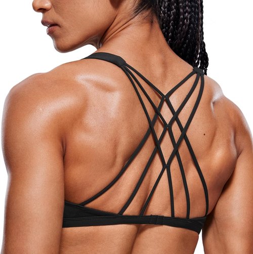 CRZ YOGA Women's Criss Cross Sports Bra - Wireless Padded Medium Support Gym Cami in Black