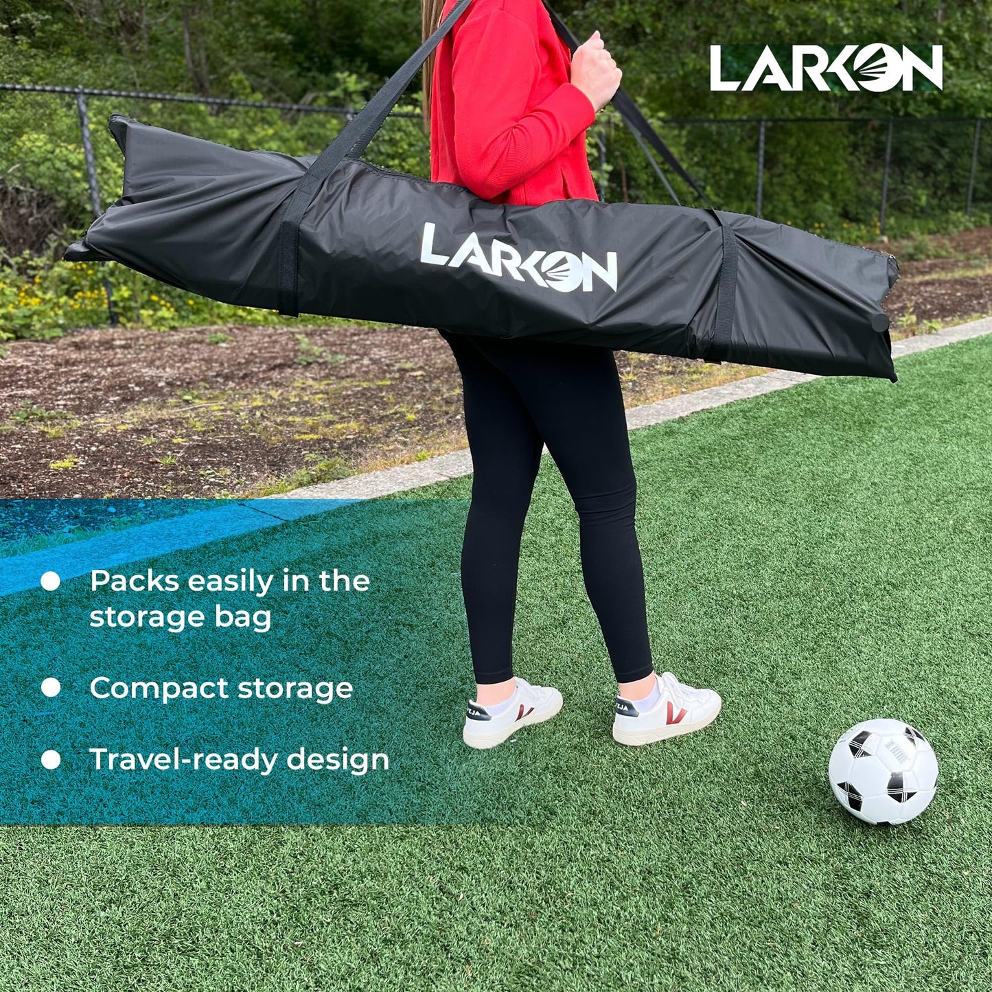 Soccer Goal 12×6 – Larkon – Backyard, Training and Tournament Size – Durable Rust-Free Guarantee Steel Frame for Kids and Adults – with Net, Cones, Storage Bag, Stakes and Easy Assembly