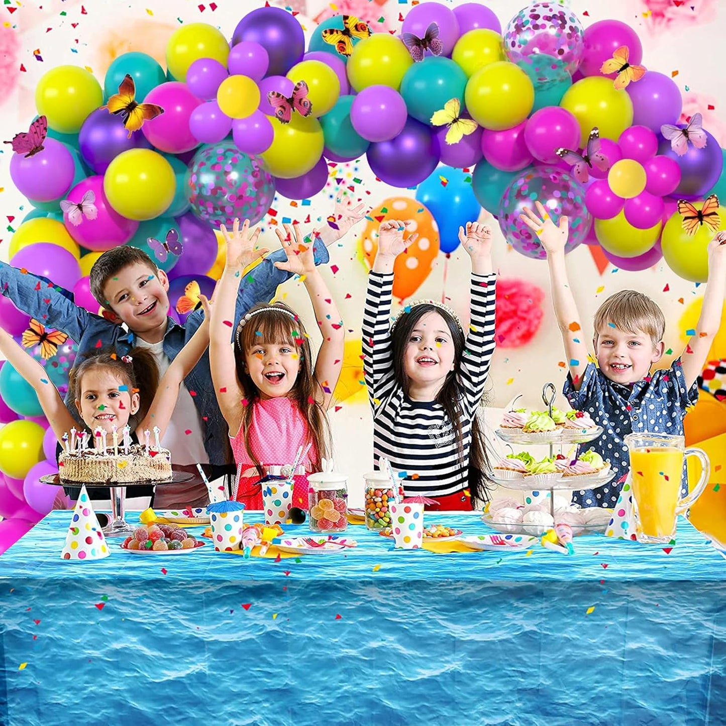 Skiennix 60 Pcs Balloon Set - Hot Pink, Purple & Teal Metallic Confetti for Kids' Birthday & Baby Shower Decor
