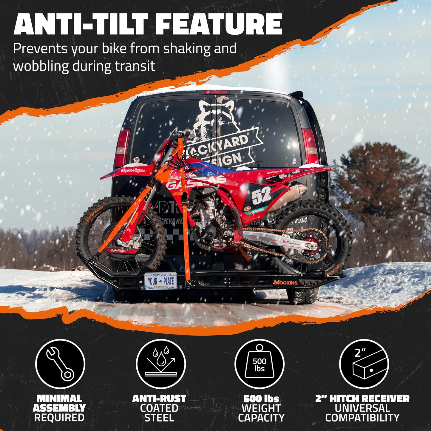 Mockins 83" Tilting Motorcycle Hitch Carrier with Ramp w/ 500 Lbs. Capacity