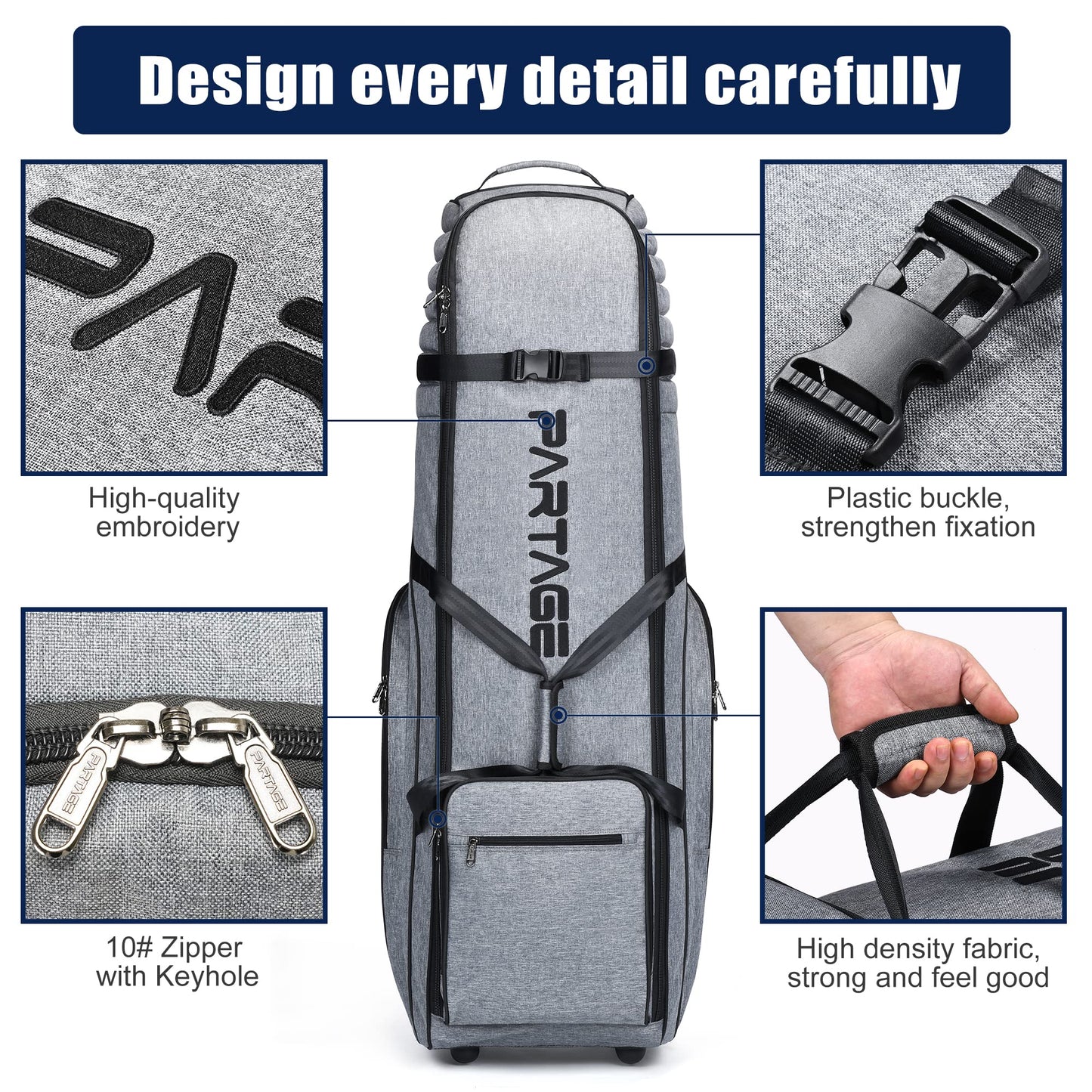 Partage Golf Travel Bag with Wheels, Golf Travel Case for Airlines, 900D Heavy Duty Oxford -Gray