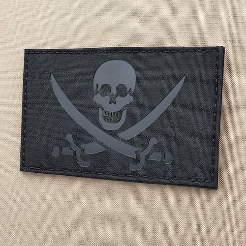 Infrared Jolly Roger Large 3x5 IR Calico Jack Morale Tactical Patch (Blackout Subdued)