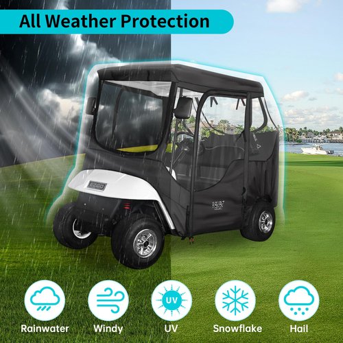 10L0L 2 Passenger Golf Cart Driving Enclosure for EZGO TXT and RXV Model, 4-Sided Clear Window 600D Rain Cover All Weather Windproof Waterproof