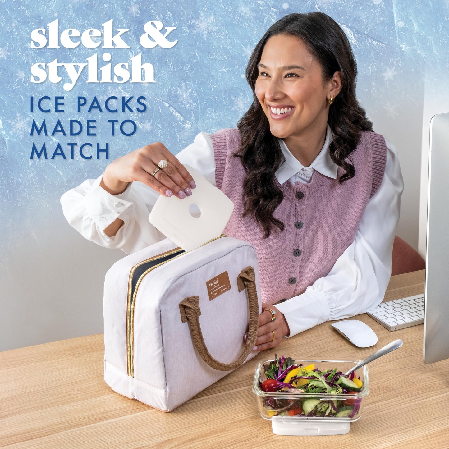 Cool Coolers by Fit & Fresh Slim Ice Packs, Quick Freeze Reusable Ice Packs for Lunch Boxes & Coolers, Long-Lasting, Space Saving Lunch Ice Packs, Ivory, 4Pk
