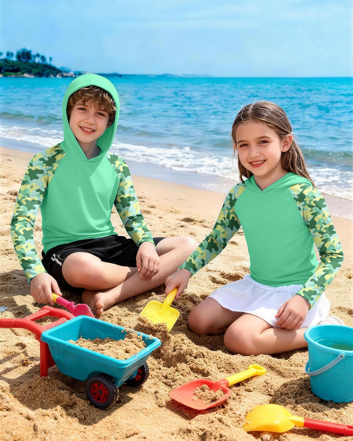 Skiennix Boys Rash Guard Swim Hoodie - UPF 50+ UV Protection Long Sleeve Fishing Shirt | Youth Size