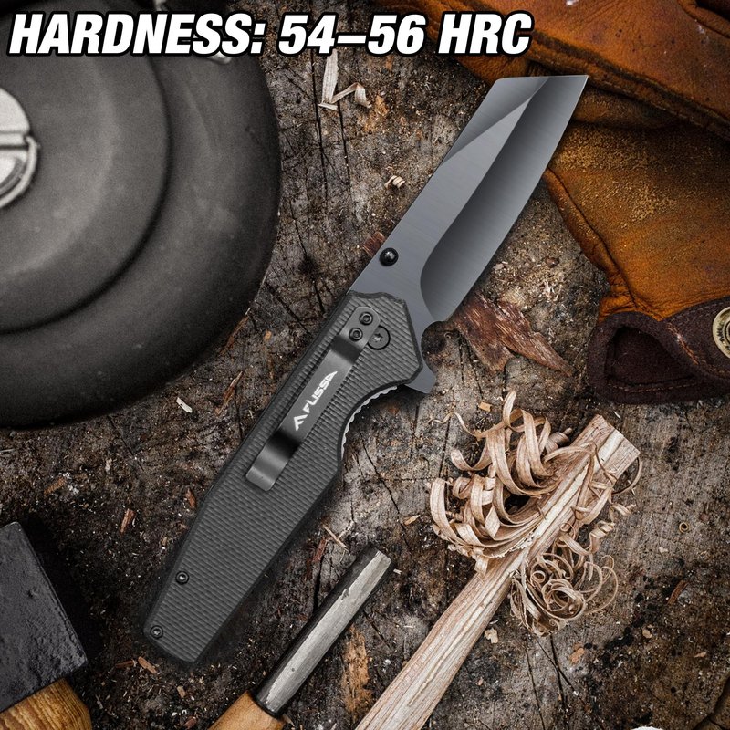 FLISSA Folding Knife, 4-3/4" Reverse Tanto Folding Pocket Knife, Black Stonewash Blade, G10 Handle, for Hunting, Survival, Camping and Outdoor Activities, Perfect for Dad, Husband, Friend