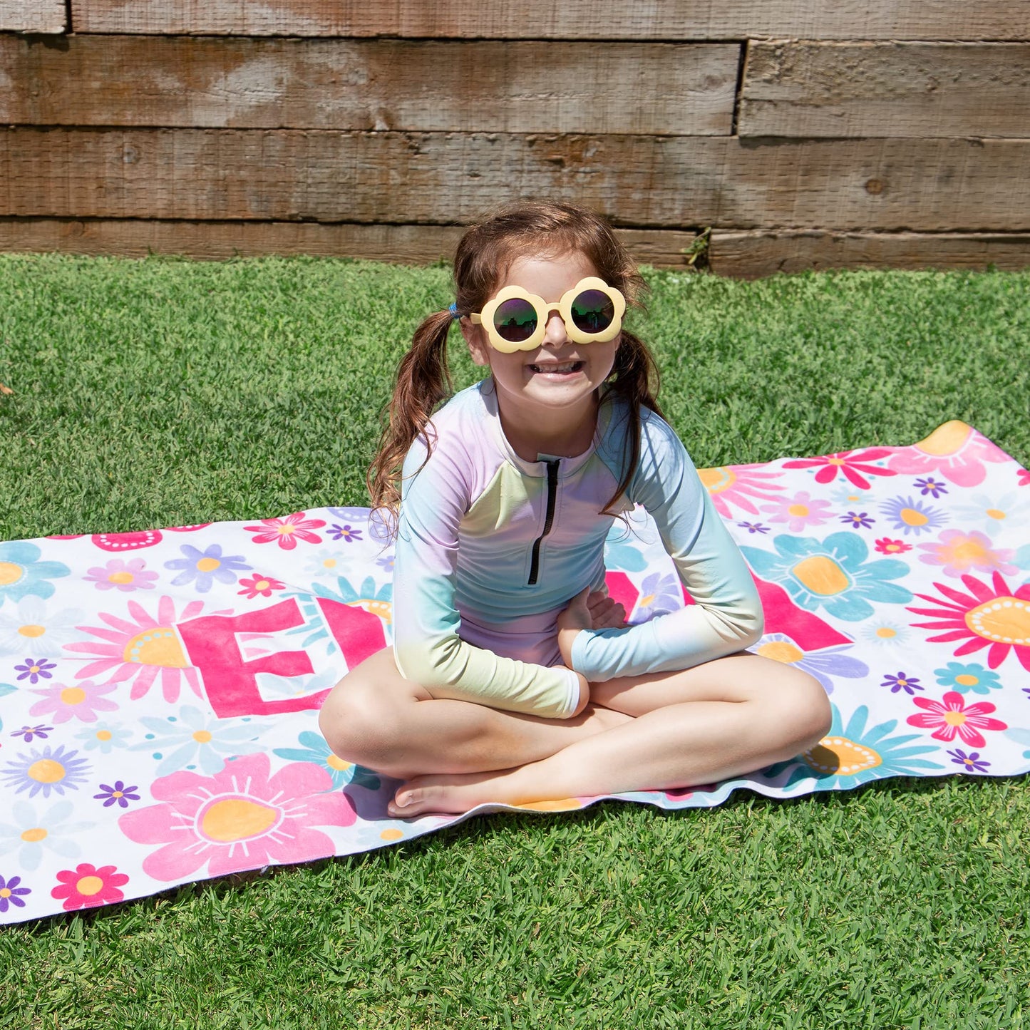 Let's Make Memories Personalized Beach Towel - Vacation Gear - for Beach, Pool, Camp, Vacation - Customize with Name - Standard Size - Flowers