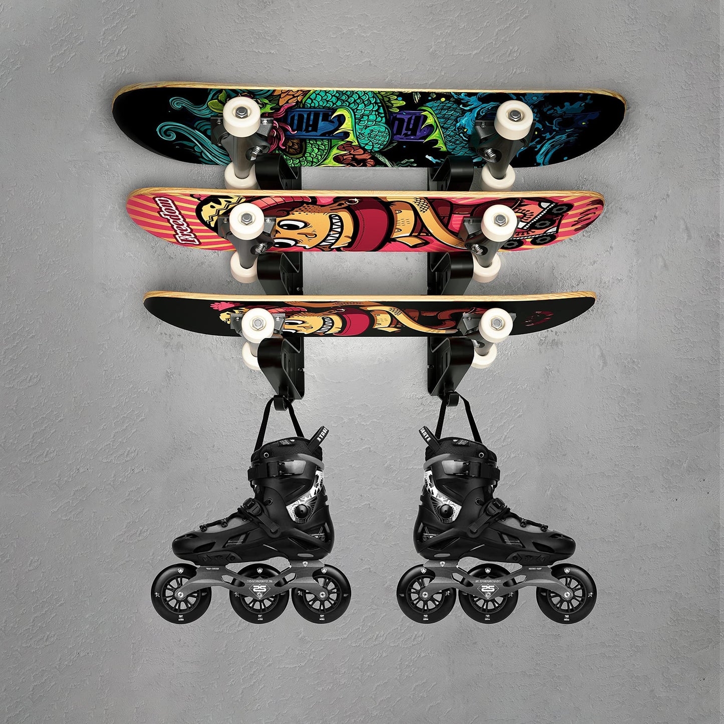 Hikeen Skateboard Rack Wall Mount Skateboard Storage Rack Skateboard Holder, Load Bearing Skateboard Rack, Vertical Space Saving Design