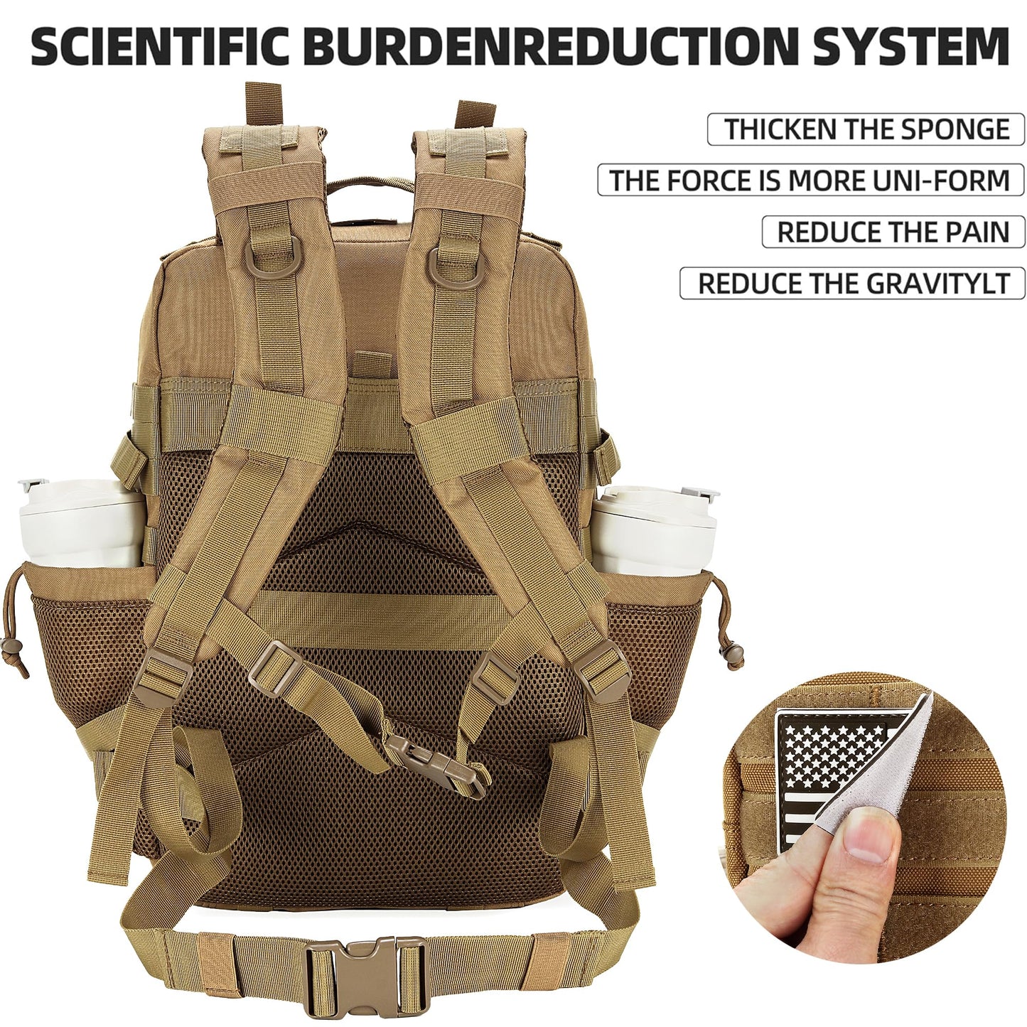 Lovelinks21 45L Tactical Assault Backpack 3 day assault pack with Molle Waterproof backpack Rucksack for Tactical Backpacks (khaki)
