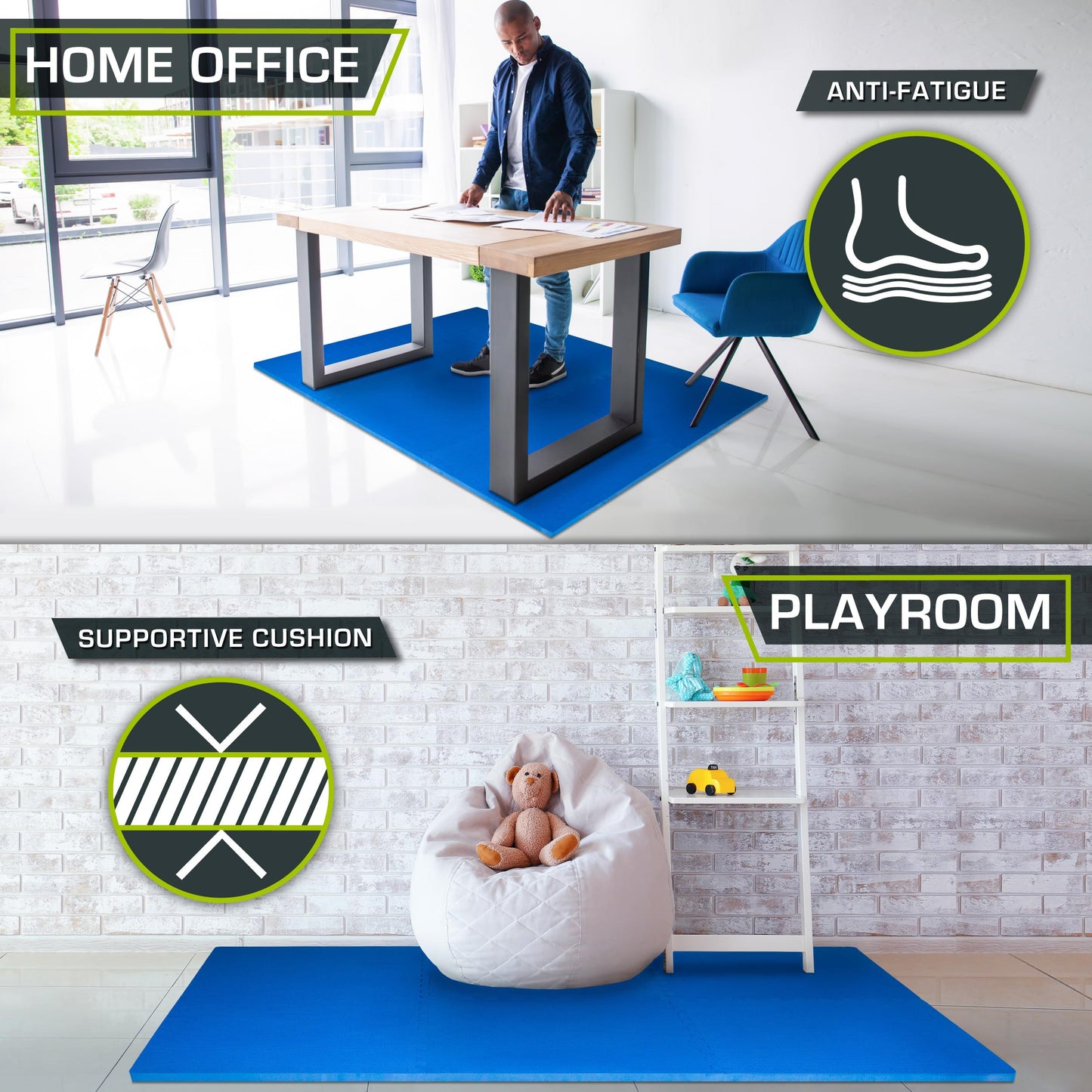 ProsourceFit Weaved Pattern Extra Thick Exercise Puzzle Mat 1-inch, EVA Foam Interlocking Tiles for Protective, Cushioned Flooring for Home and Gym Equipment; Blue, 24 SQ FT, 6 Tiles