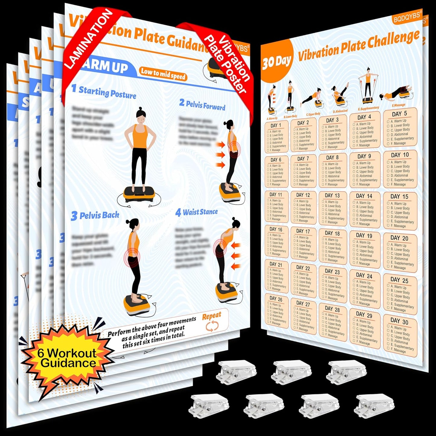 Skiennix Vibration Plate Exercise Machine Poster - 6 Workout Guides & 2 Planner Sheets for Total Body Fitness