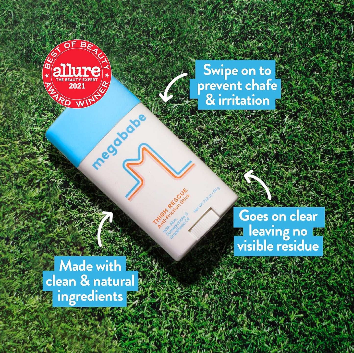 Megababe Anti-Chafe Bundle | Thigh Rescue Stick 2.12 oz & Travel Size 0.81 oz for Ultimate Comfort