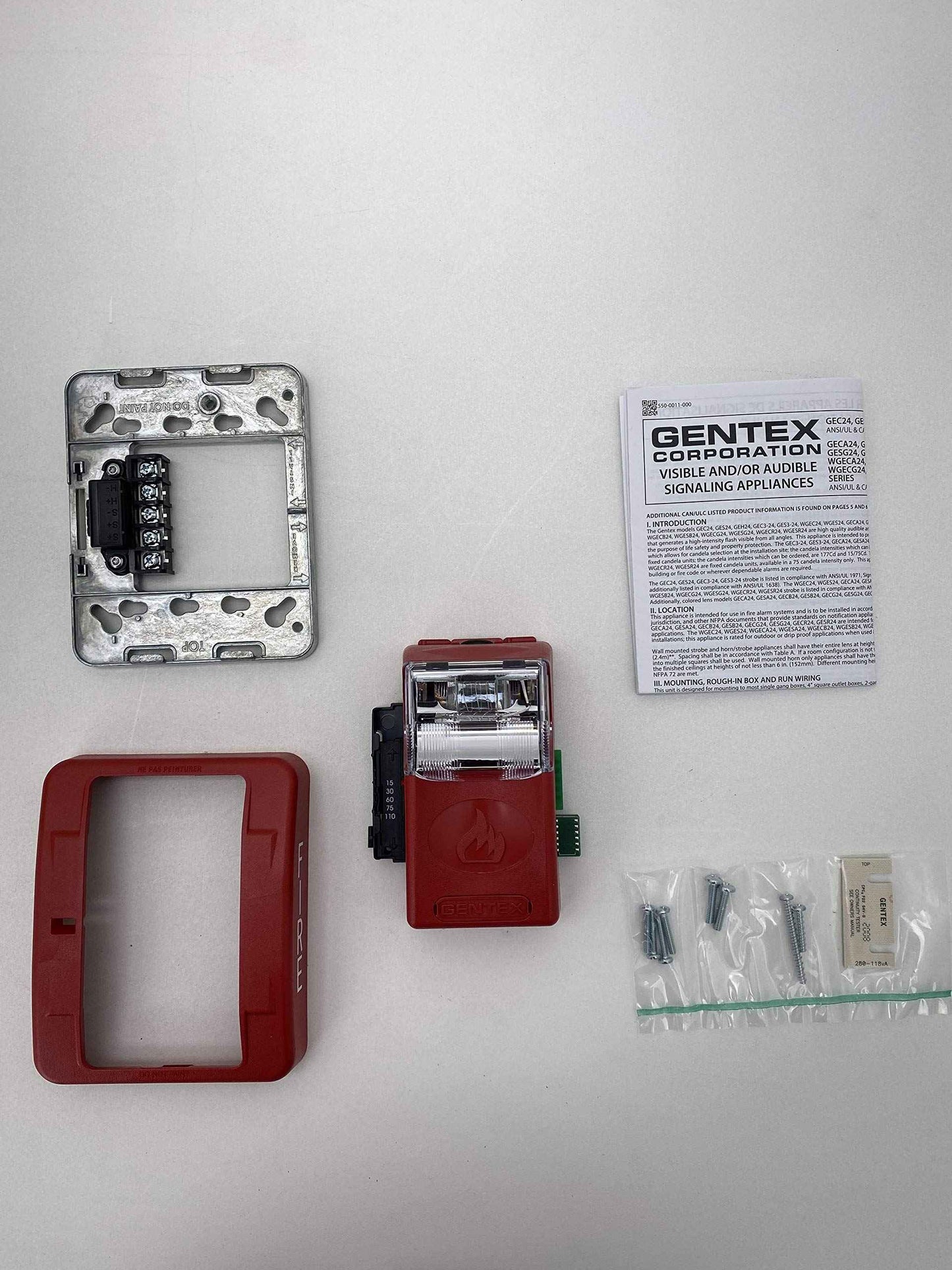 Gentex GES3-24WR 24VDC Selectable Candela Low Profile Evacuation Strobe - Red Faceplate