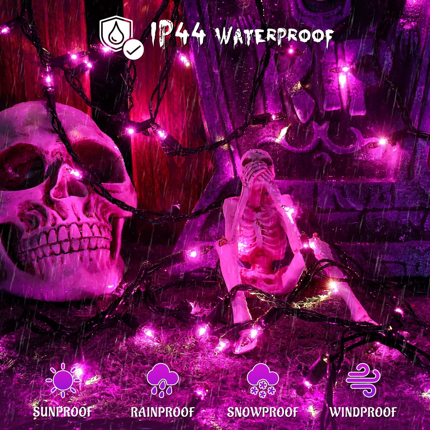 YOUNGAR Purple Halloween Lights, Clear Halloween Light Outdoor,13FT 50 UL Approved String Light with Black Wire,Incandescent Mini Waterproof Plug in for Indoor Tree Patio Garden Christmas Xmas Decor