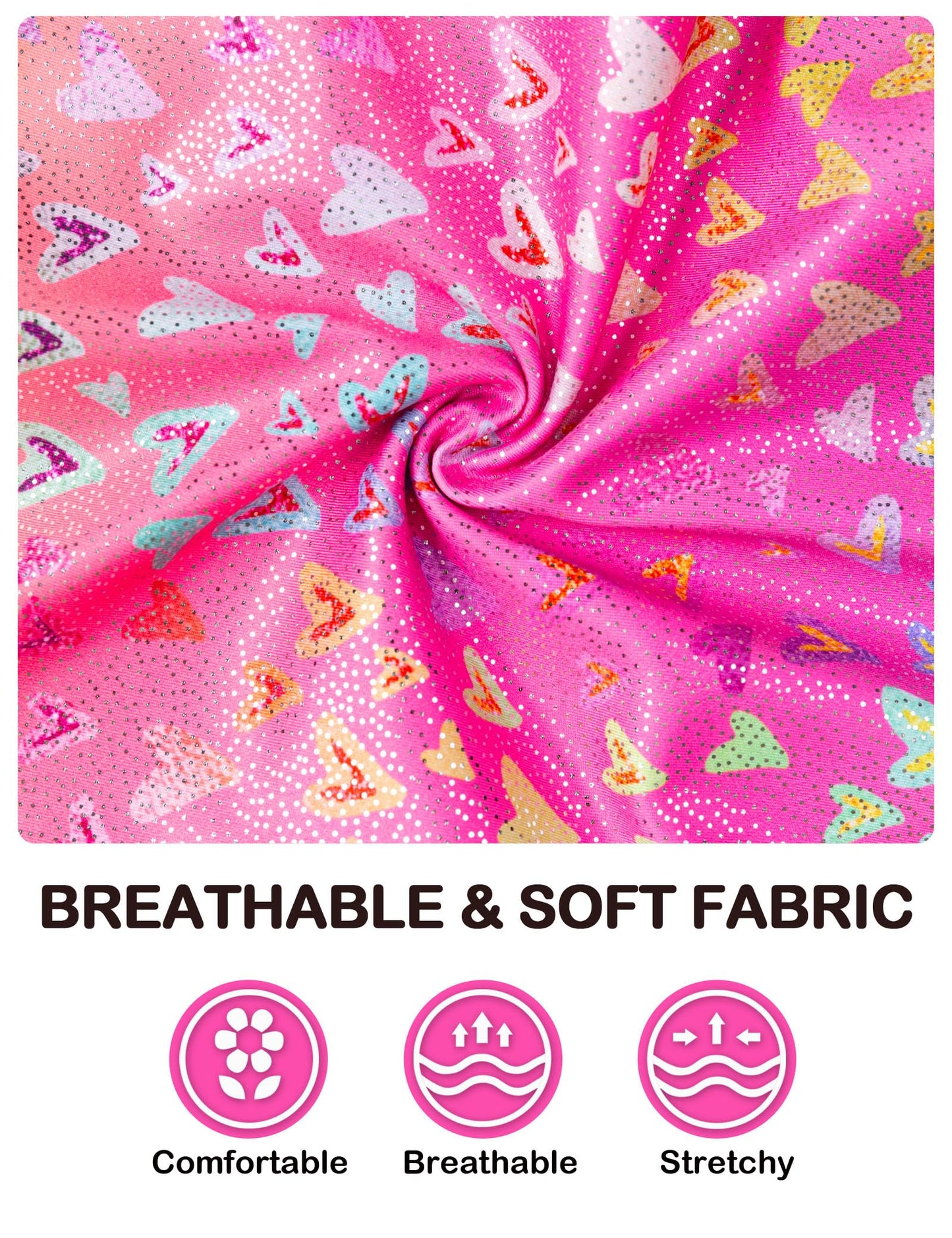Domusgo Gymnastics Leotards for Girls 4t 5t Pink Neon Heart Sparkly One Piece Tumbling Outfits