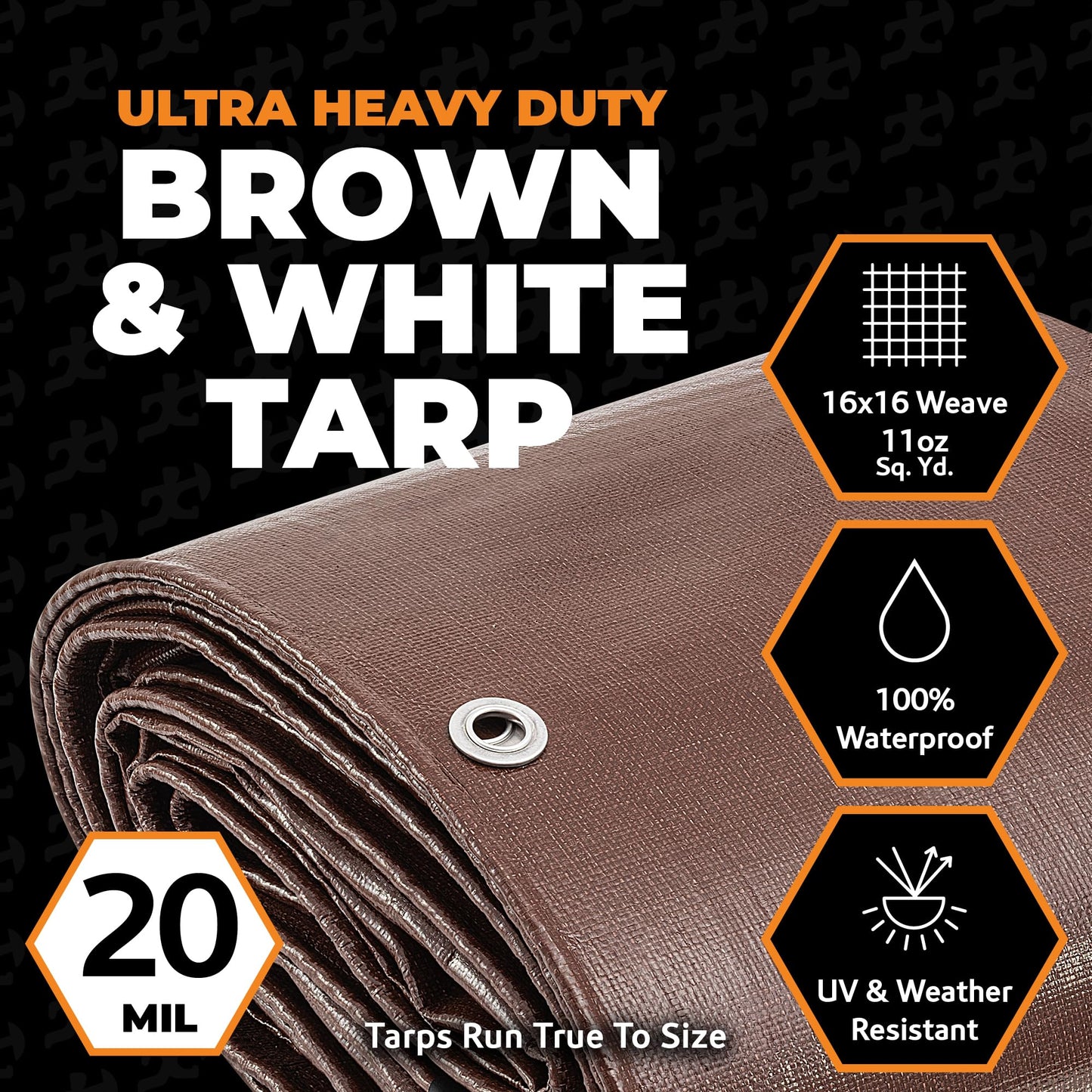 xpose safety 10' x 20' Brown/White Ultra Heavy Duty Tarp - 20 Mil Tarps Heavy Duty Waterproof 10x20 - Extra Large Tarp,Waterproof Tarp Cover Rain Camping,Tent Tarp,UV Protection,Reinforced Corners