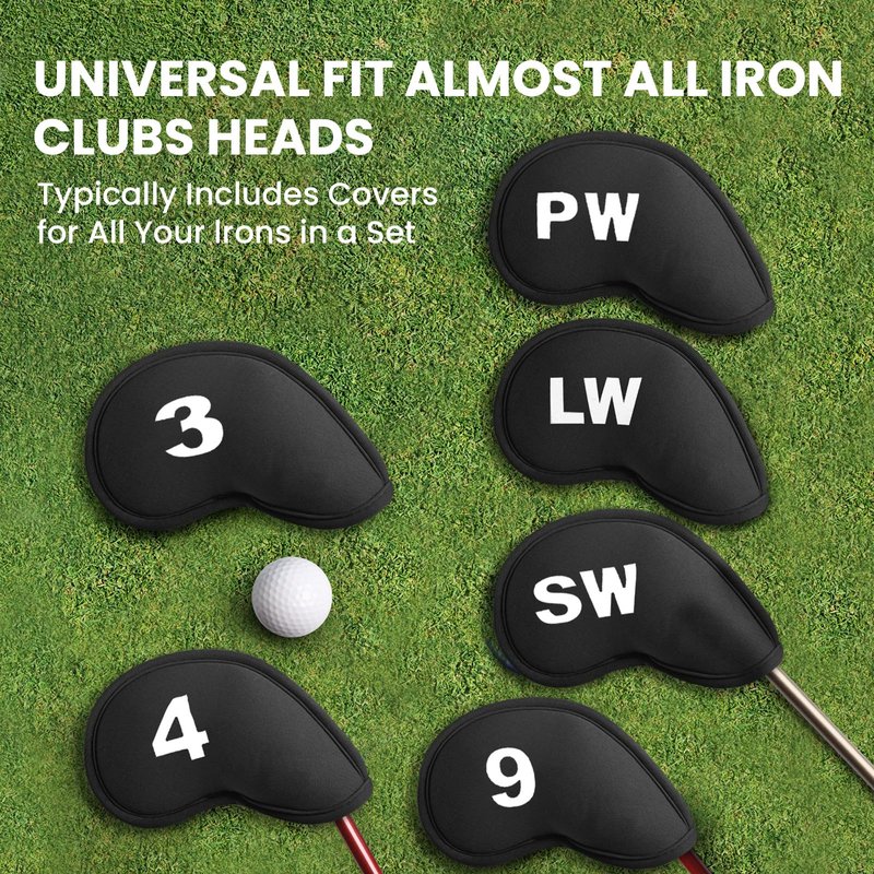 Golf Iron Head Covers Magnetic Soft Protection Printed Numbers Value Set, Durable Neoprene Headcover for Irons, Lightweight in Blue Black Pink for Men Women (Black)