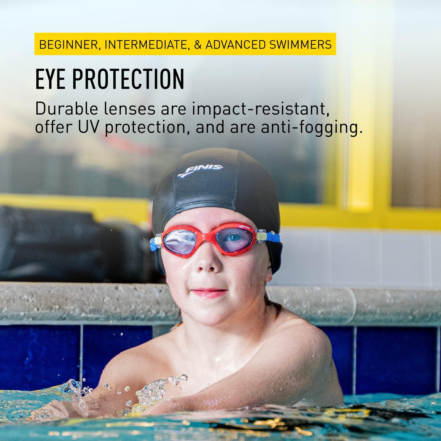 FINIS Betta Swim Goggles for Kids - Ages 5-10 - UV Protection - Anti-Fog Lenses - Soft Silicone Fit - Red/Blue