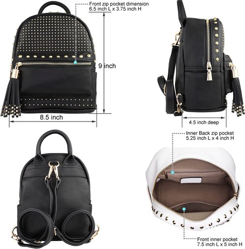 B BRENTANO Vegan Studded Mini Daypack with Tassel Accents (Black)