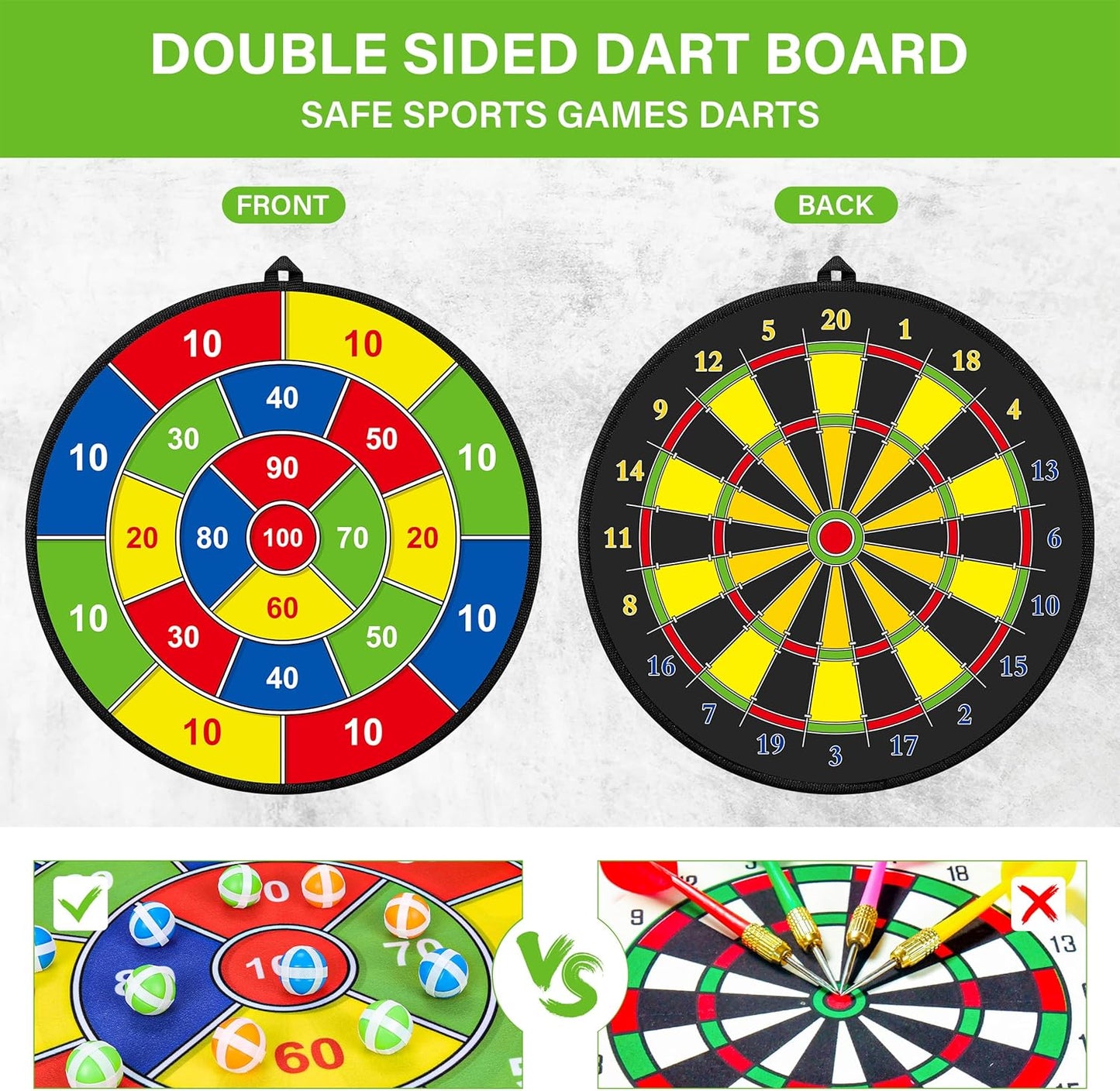 Skiennix Large Double-Sided Dart Board - Fun Indoor/Outdoor Game for Kids Ages 3-12 with Sticky Balls & Darts