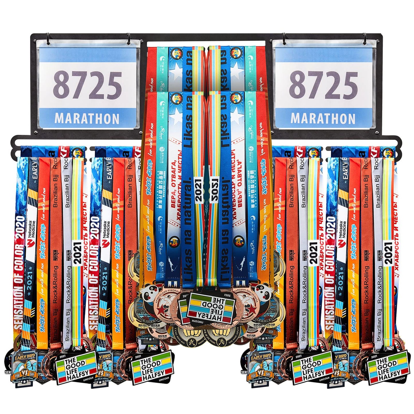 Shimeyao Race Bib and Medal Display Hanger, Metal Rack Holder Wall Mounted Award Rack for Runners, Displays Over 100 Medals and 200 Race Bibs(Black)