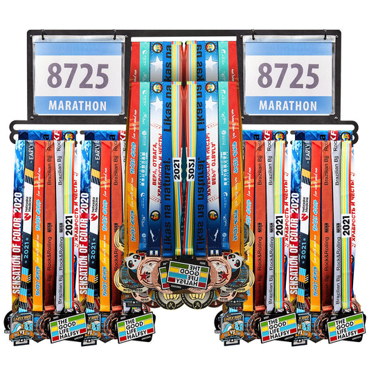 Shimeyao Race Bib and Medal Display Hanger, Metal Rack Holder Wall Mounted Award Rack for Runners, Displays Over 100 Medals and 200 Race Bibs(Black)