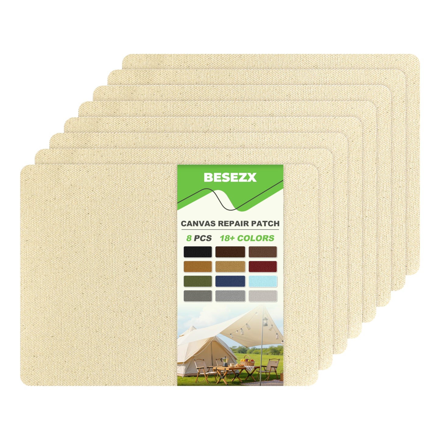 Besezx Canvas Repair Patch,Outdoor Gear Patch, 7.87x5.9 Inches 8PCS,Waterproof Self-Adhesive Fabric Repair Tape for Repairing Boat Covers,Sun Shades,Sofas,Tents,Lounge Chairs,Awnings (Light Beige)