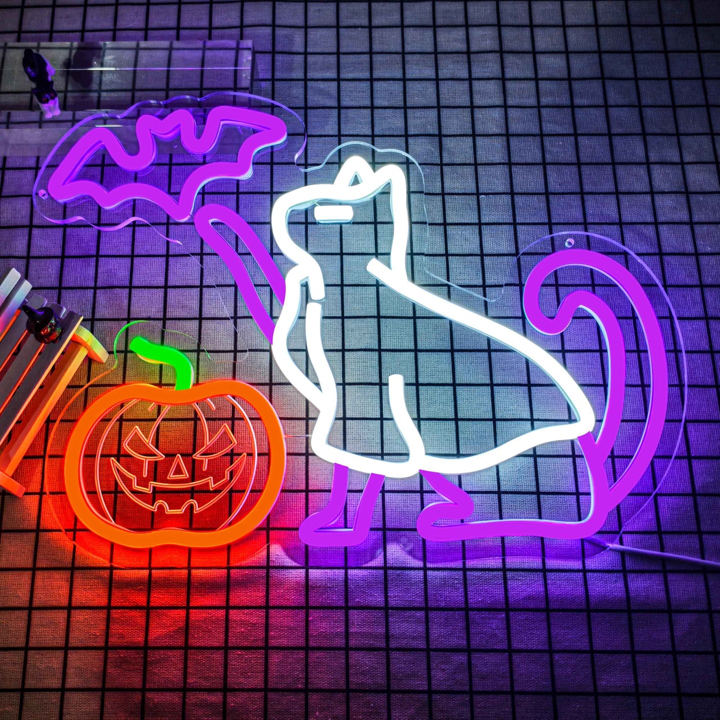 Halloween Neon Sign for Wall Decor Dimmable Ghost Cat Neon Light USB Powered Pumpkin Neon Sign Happy Halloween Neon Light for Bedroom Men Cave Home Halloween Party