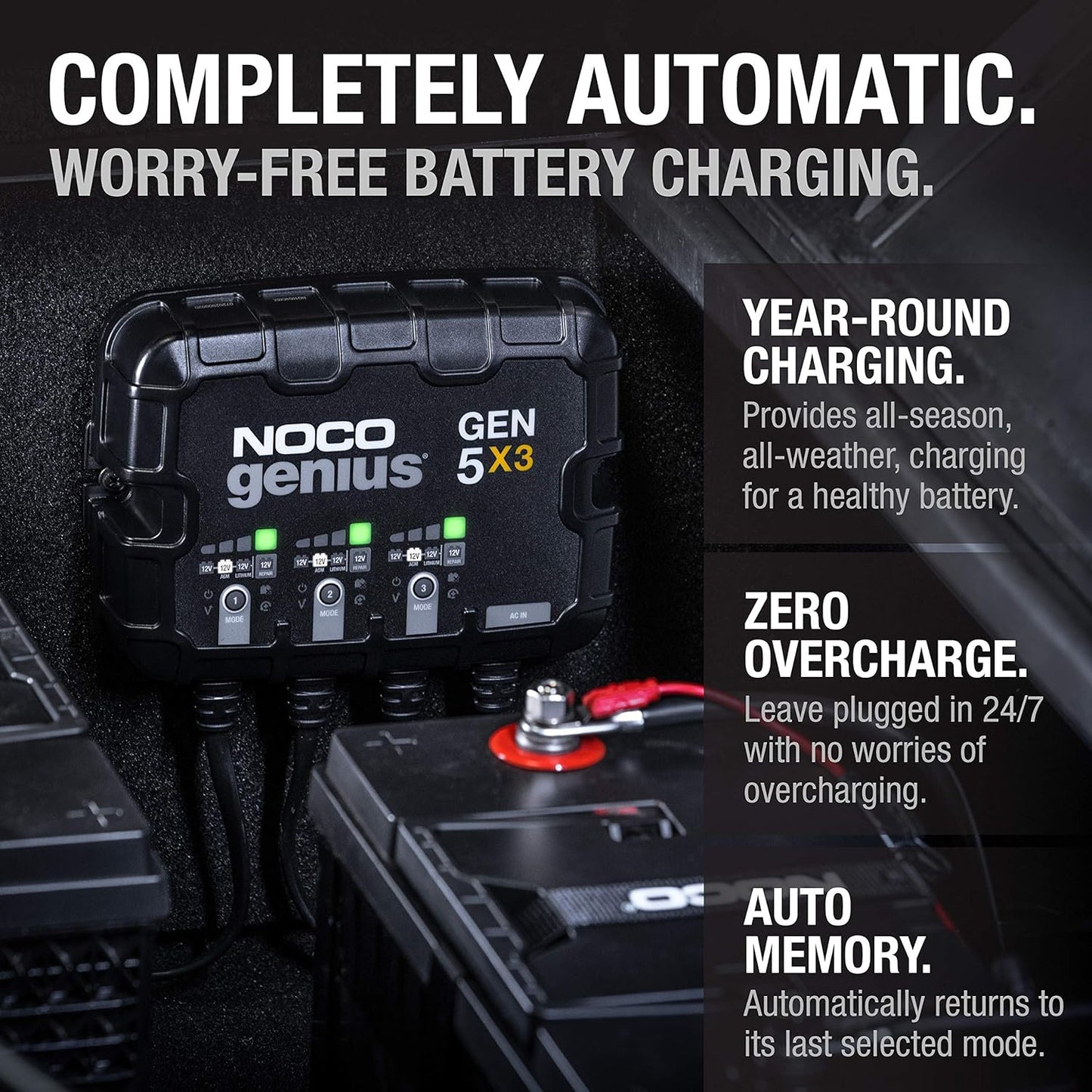 NOCO Genius GEN5X3 Onboard Battery Charger - 3-Bank, 15A, Waterproof 12V with Overcharge Protection & Temp Compensation