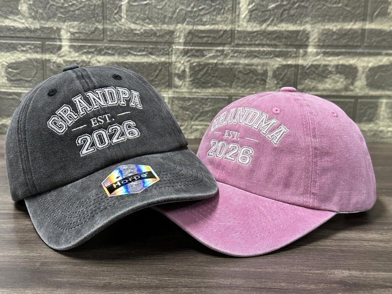 Horpe New Grandpa Grandma Matching Hats EST 2026, First Time Grandparents Gifts for Grandfather Grandmother, Adjustable Embroidered Baseball Caps for Baby Reveal Pregnancy Announcements
