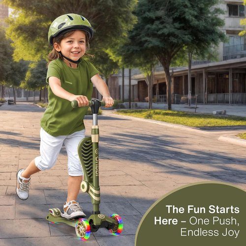 Army 3 Wheel Scooter for Kids - Light-Up Wheels, Adjustable Handlebar & Seat | Smooth Ride, No-Slip Deck