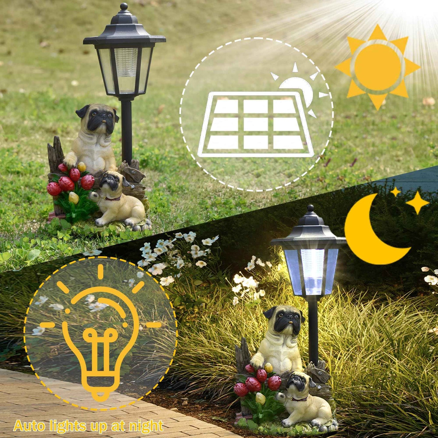 JIALINXIA Solar Garden Country Farm Pug Dogs with Light, Outside-Outdoor Decorations Animal Statue for Patio Yard Lawn Walkway Ornaments Clearance Gifts for Mom Grandma Birthday