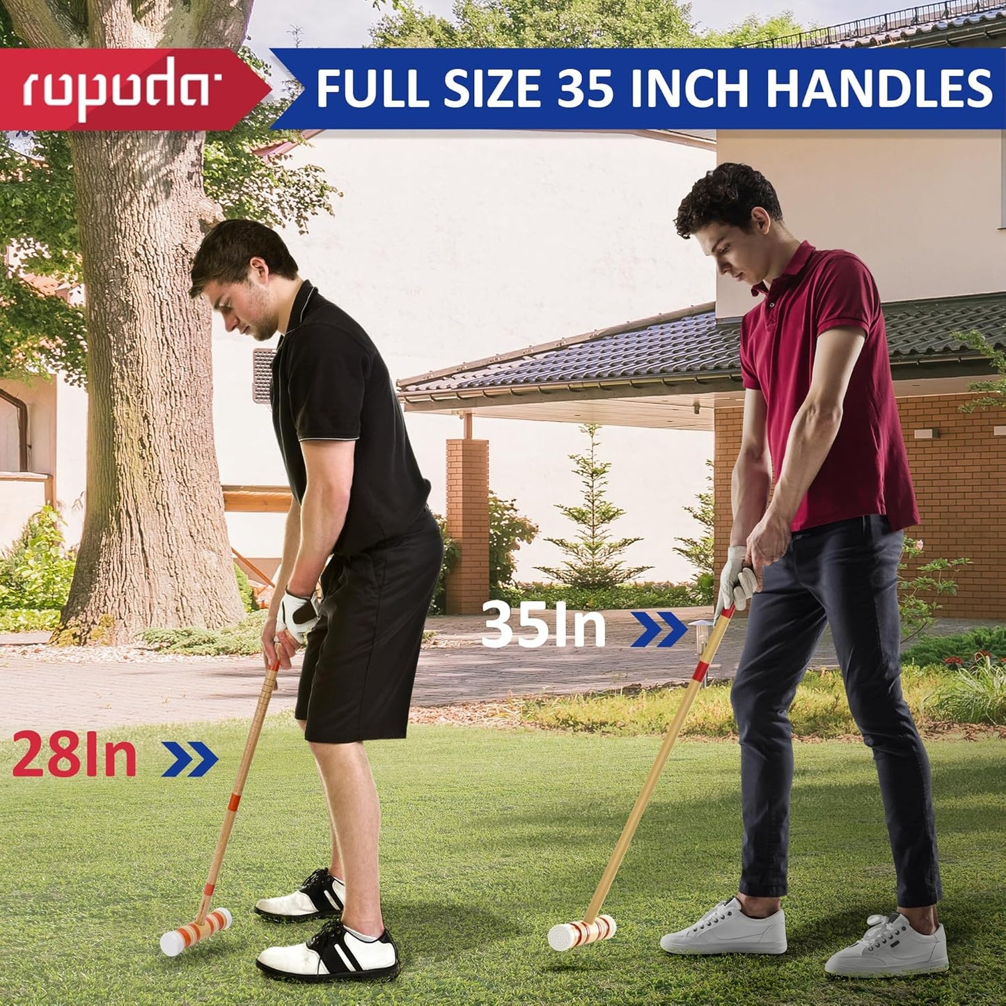 Ropoda 35-Inch Six-Player Croquet Set - Wooden Mallets & Colored Balls | Sturdy Carrying Bag for Lawn & Backyard Fun