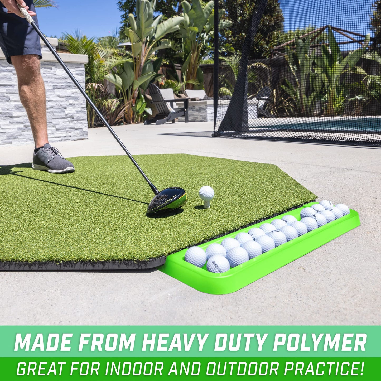 GoSports All-Weather Golf Ball Tray - 24 Ball Capacity - Compatible with All Hitting Mats - Green