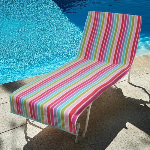 COTTON CRAFT Pool Lounge Chair Cover - Soft 100% Cotton Dobby Terry Stripe - Oversized 32" W x 82" L x 7" Pocket - Pink Multi