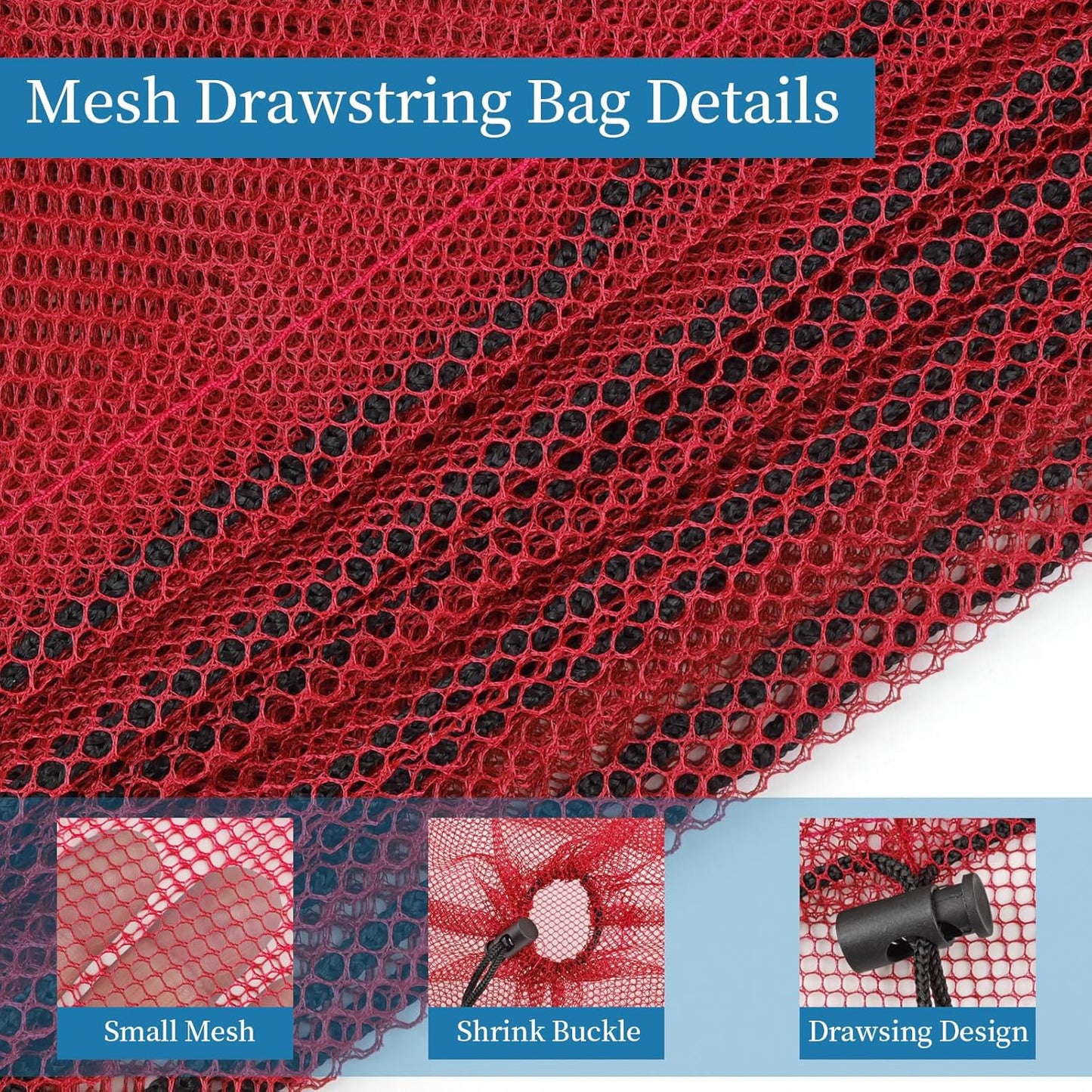 Skiennix 6 Pcs Drawstring Mesh Storage Bags - 14x17 Inch, Versatile for Gym, Beach, Laundry | Red